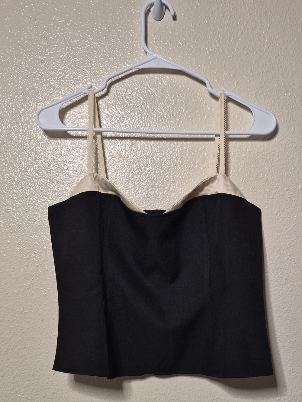 Black Bustier Crop Top with Cream Trim-NWOT